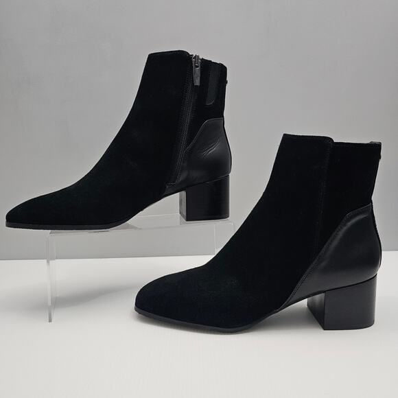 NEW Donald Pliner Kelsee Ankle Bootie Womens 9.5 Black Suede Square Toe Heel - Picture 2 of 14